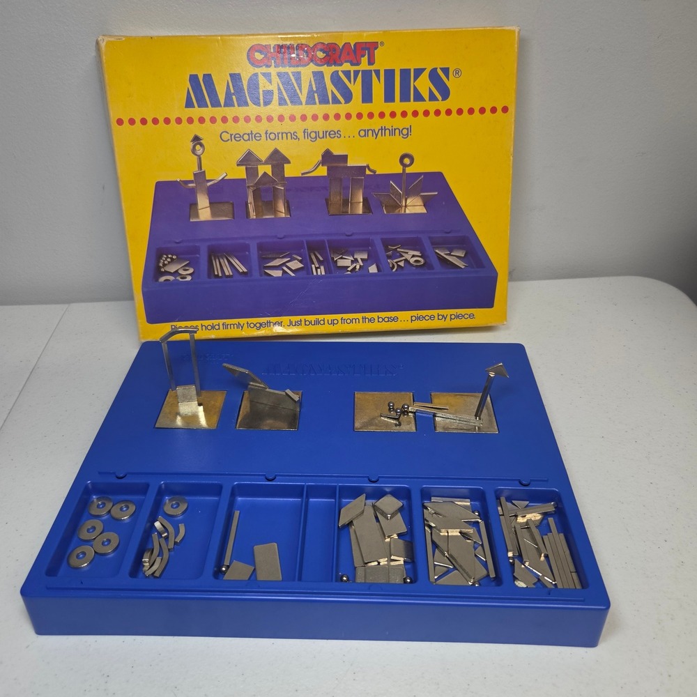 Childcraft Magnastiks Vintage Magnetic Construction Set Blue Base 1970s Toy‎